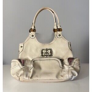 Kathy Van Zeeland Y2k White Snake Embossed Print Faux Leather Hobo Purse Handbag